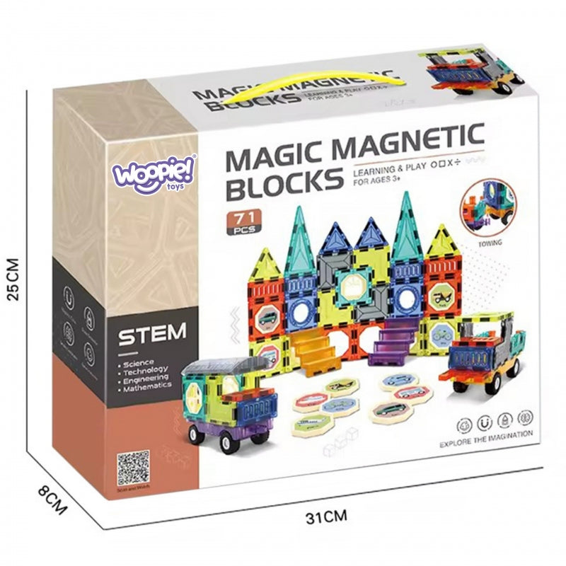 Magnetiniai 3D blokai vaikams su lipdukais 71 vnt. WOOPIE