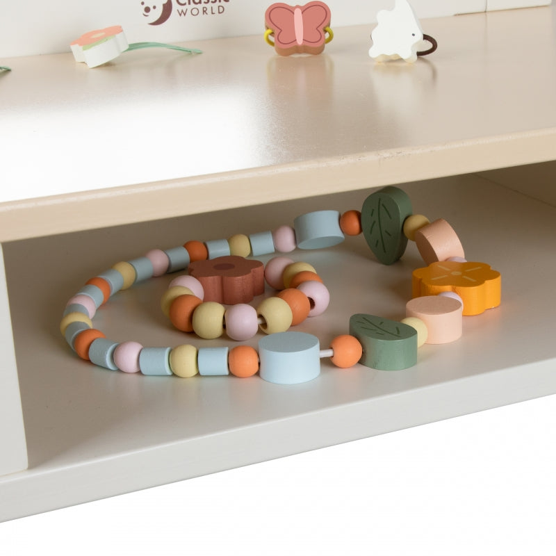 Medinis tualetinis staliukas vaikams su veidrodžiu, kėdė ir aksesuarais, CLASSIC WORLD