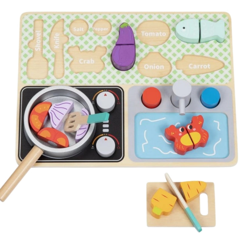 Medinė virtuvėlė vaikams su priedais, TOOKY TOY