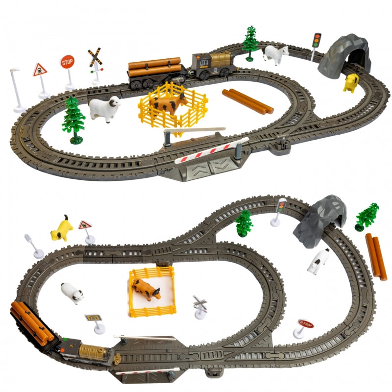 Elektrinis traukinys vaikams „Retro Farm Track XL“ 66 vnt. WOOPIE