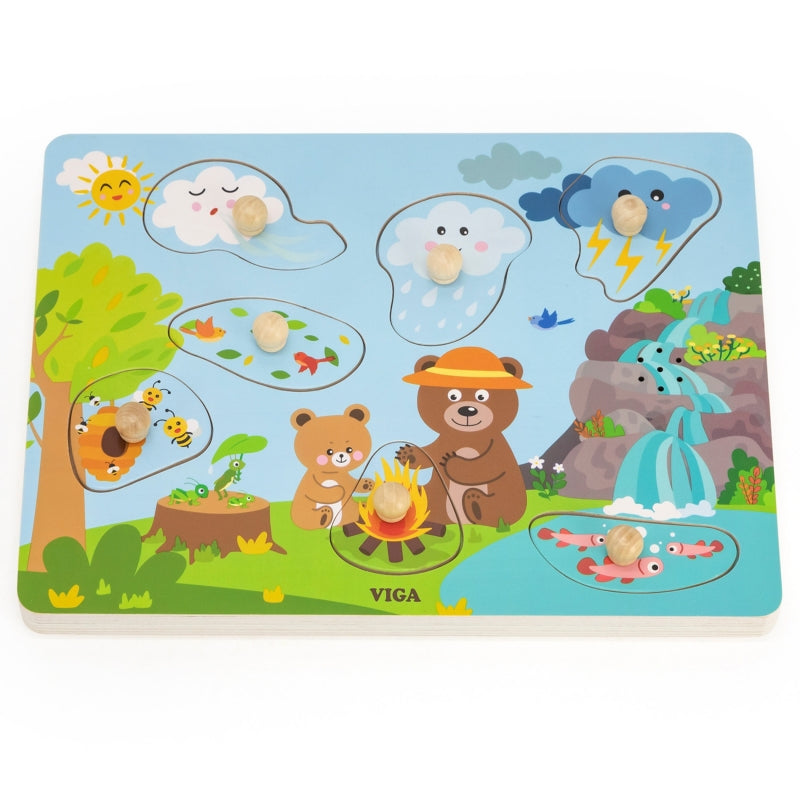 Medinė dėlionė vaikams su garsais „Atrask gamtą“, VIGA