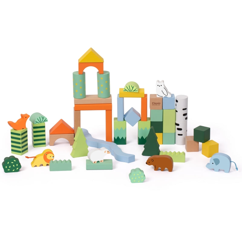 Medinių kaladėlių rinkinys “Miško pasaulis” 50 vnt. CLASSIC WORLD