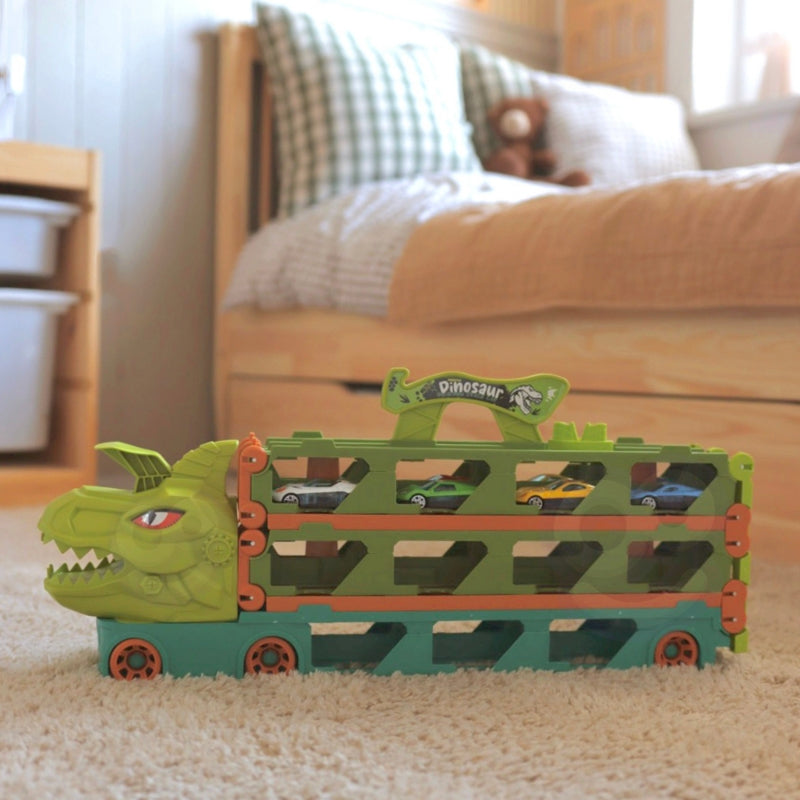 Žaislinis sunkvežimis dinozauras su lenktynių trasa, WOOPIE