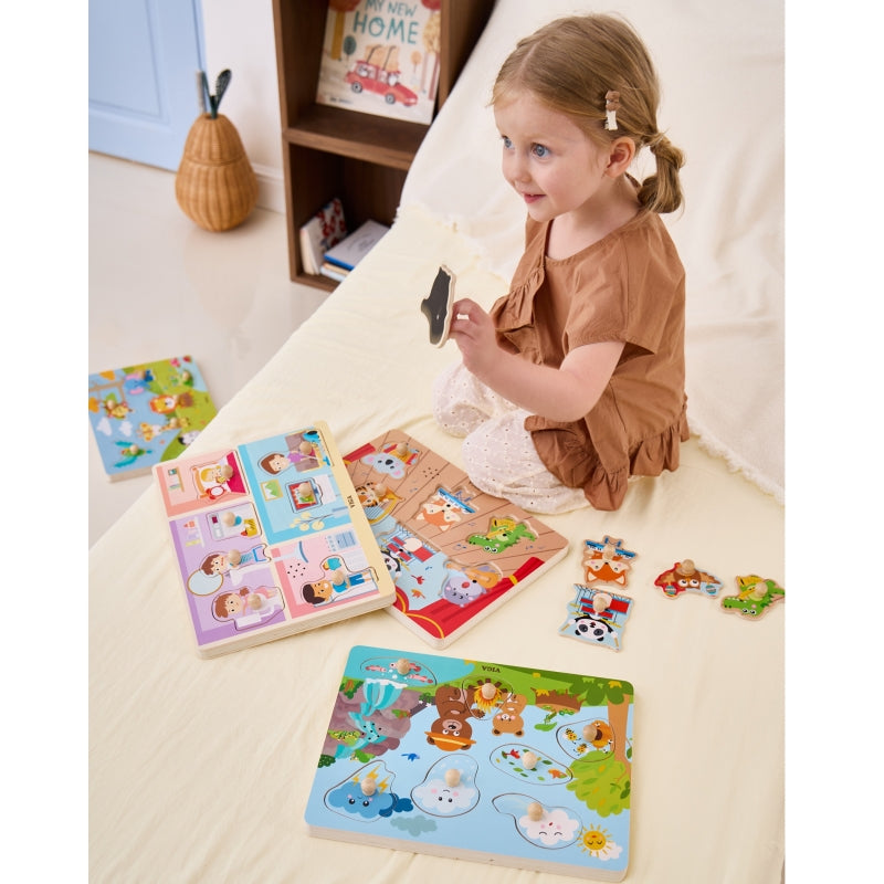 Medinė dėlionė vaikams su garsais „Atrask gamtą“, VIGA