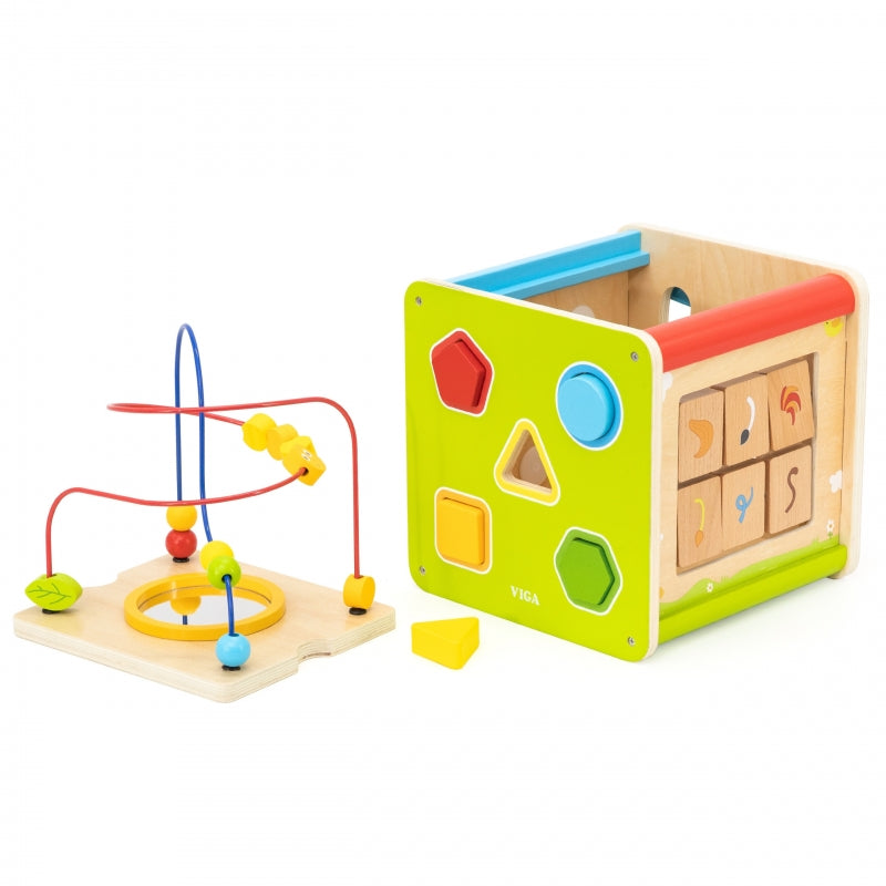 Medinis daugiafunkcinis edukacinis kubas vaikams 5in1, Viga