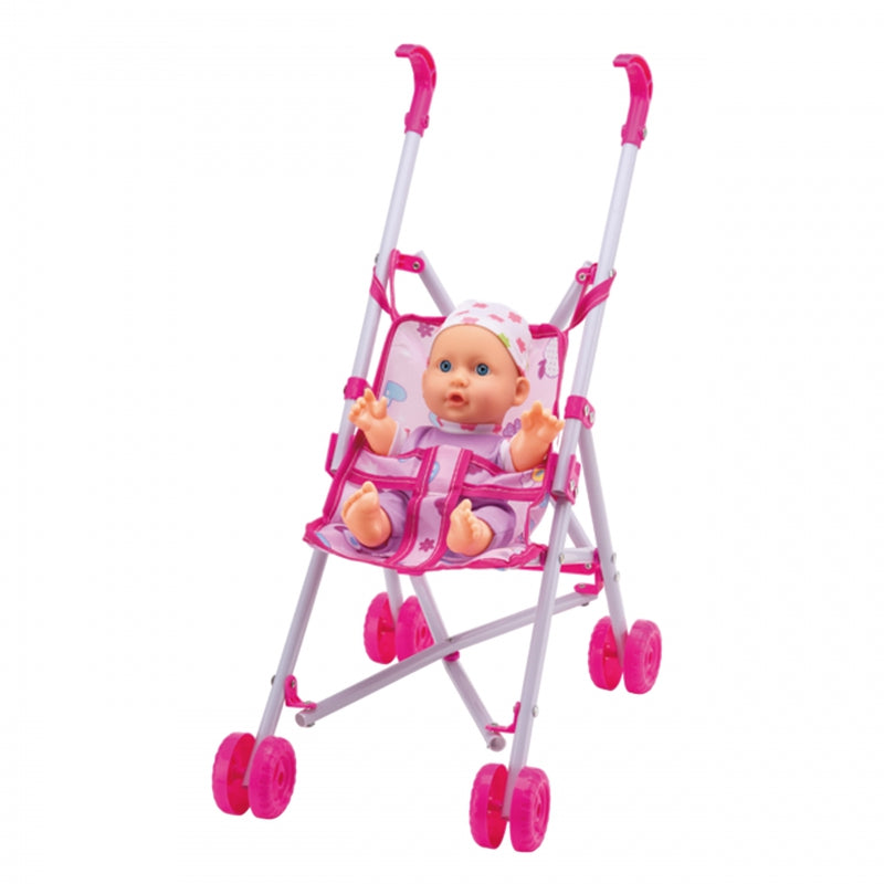 Lėlė su vežimėliu ir priedais rinkinys su garso efektais, WOOPIE