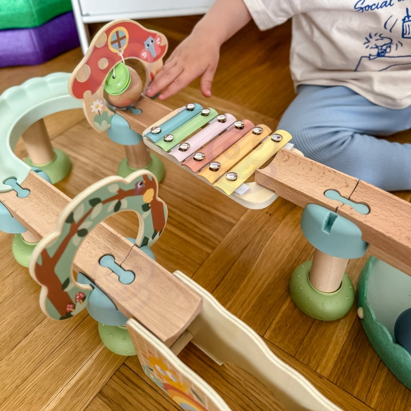 Medinis rutulių takelis su garso efektais FSC WOOPIE GREEN