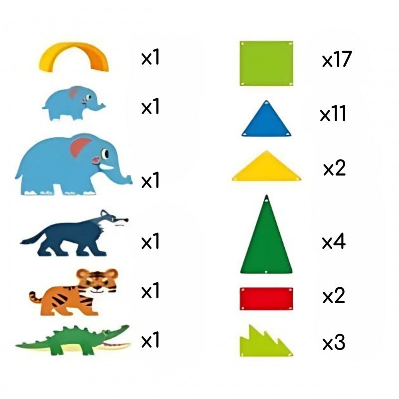 Magnetinis 3D statybinis konstruktorius „Džiunglių gyvūnai“ 45 vnt., WOOPIE