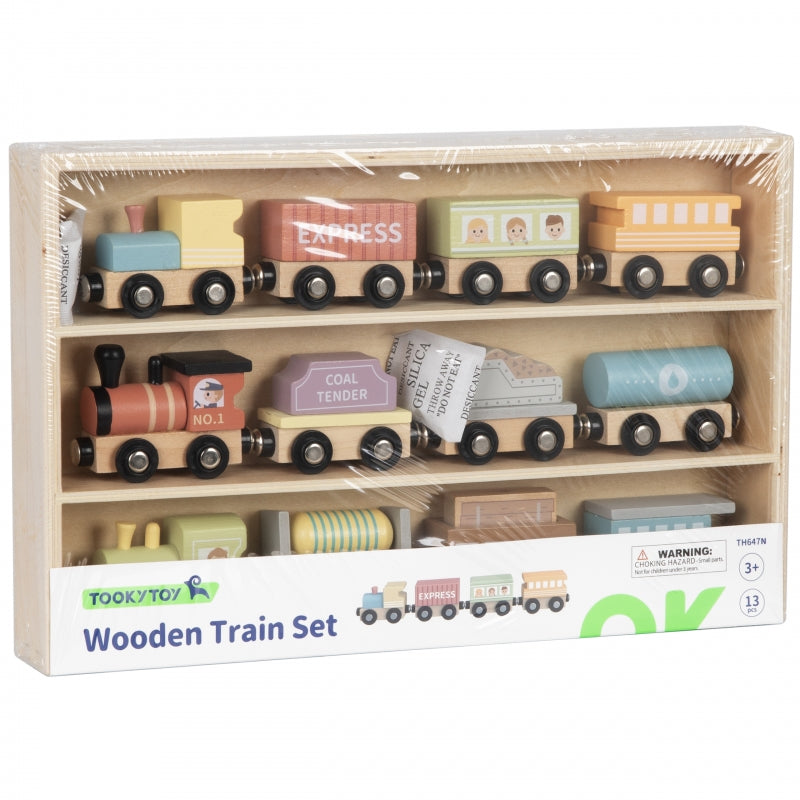 Medinių traukinių ir vagonų rinkinys dežutėje, Tooky Toy