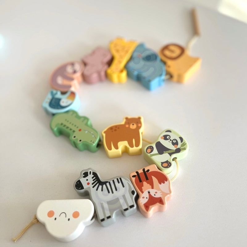 Montessori „Zoo“ mediniai sriegimo blokeliai vaikams 13 el., WOOPIE GREEN