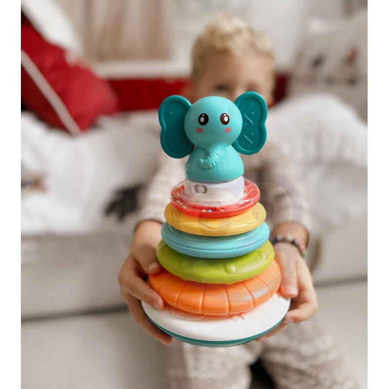 Interaktyvus piramidės formos bokštas su šviesos ir garso efektais, WOOPIE, drambliukas