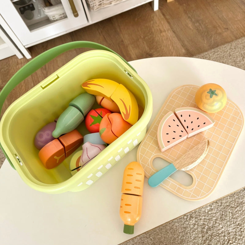 Pjaustomas medinis maisto rinkinys „Daržovės ir vaisiai“ TOOKY TOY