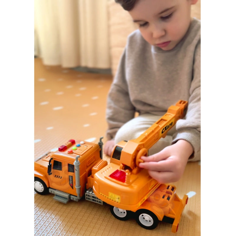 Žaislinis sunkvežimis su kranu ir garso bei šviesos efektais, geltonas, WOOPIE