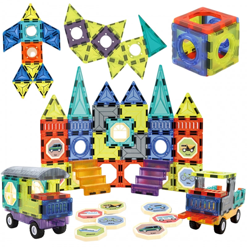 Magnetiniai 3D blokai vaikams su lipdukais 71 vnt. WOOPIE