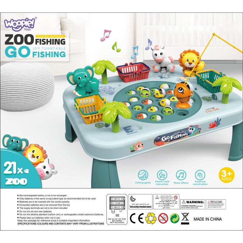 Žuvų gaudymo žaidimas su stalu ir garso bei šviesos efektais, žalias, WOOPIE