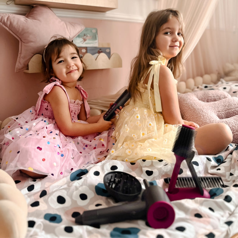 Žaislinis plaukų džiovintuvas tiesintuvas su priedais, WOOPIE