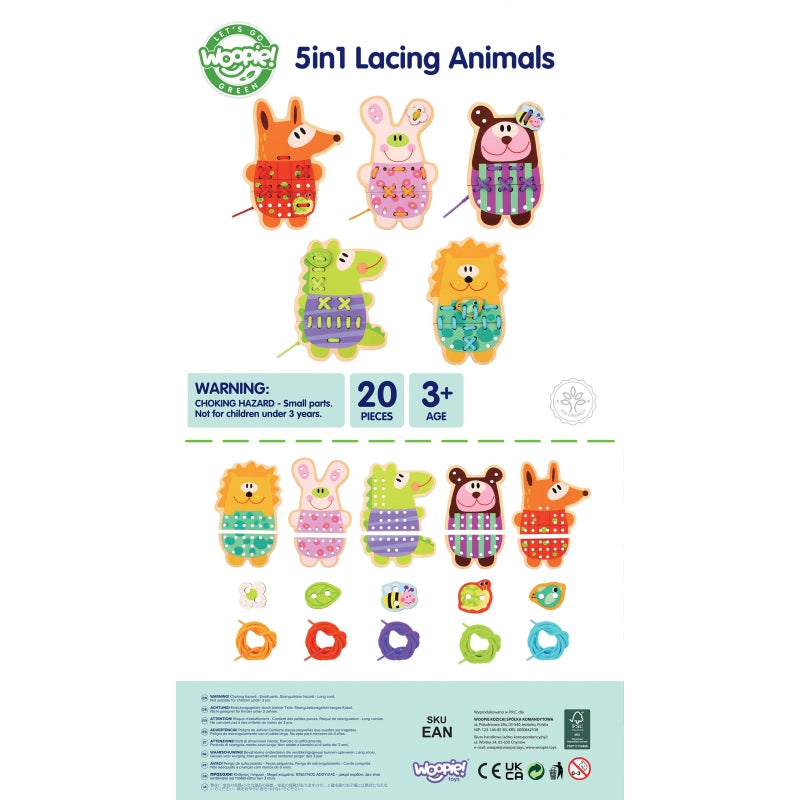 Medinis siuvimo rinkinys vaikams „Gyvūnai“ 5in1, WOOPIE GREEN