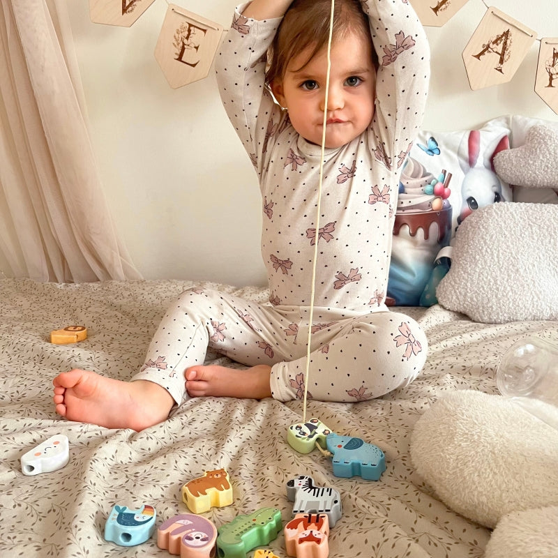 Montessori „Zoo“ mediniai sriegimo blokeliai vaikams 13 el., WOOPIE GREEN