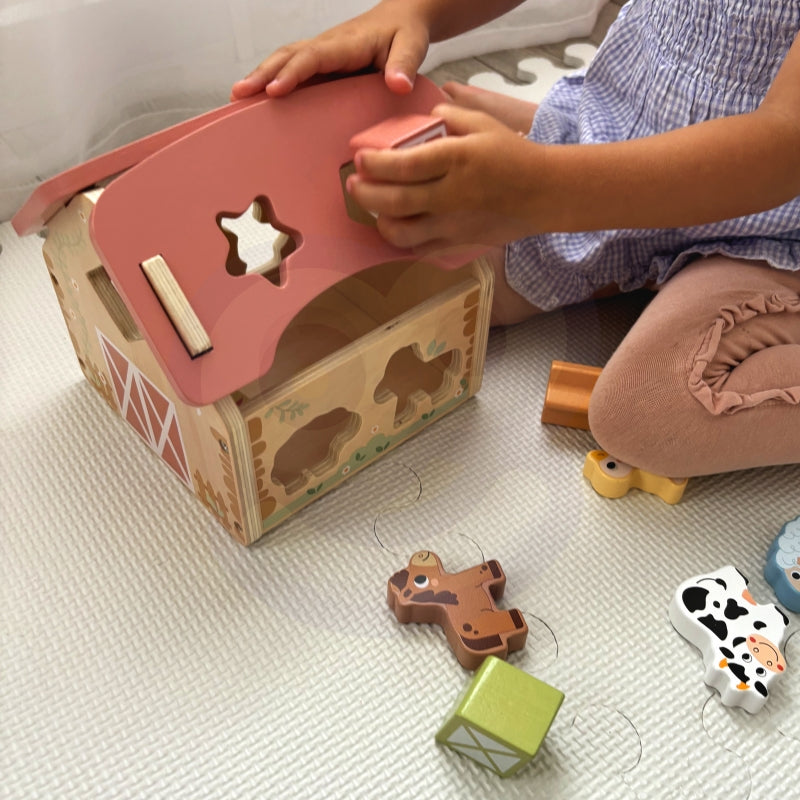 Medinis formų ir spalvų rūšiuoklis „Ūkis“, 13 el., WOOPIE GREEN