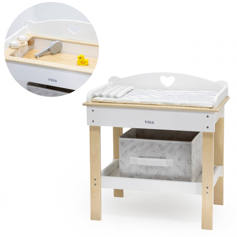 Medinis lėlių vystymo ir plovimo stalas 2in1, VIGA