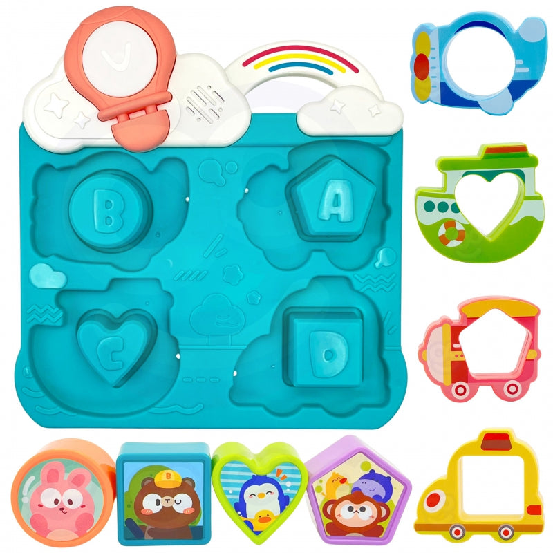 Lavinamoji dėlionė rūšiuoklis su garso ir šviesos efektais, mėlyna, WOOPIE