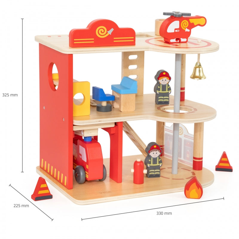 Medinis priešgaisrinės stoties rinkinys vaikams su figūrėlėmis 14 el., VIGA