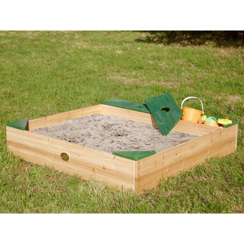 Medinė smėlio dėžė + priedų laikymo dėžutė + brezentas