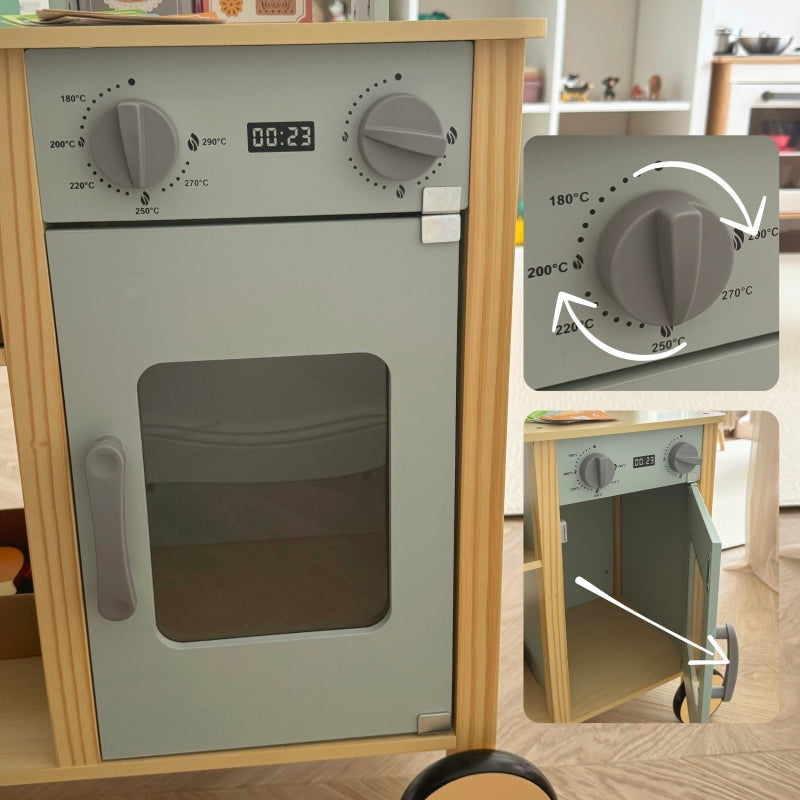 Didelis daugiafunkcinis medinis maisto prekystalis vaikams 73 el., WOOPIE GREEN