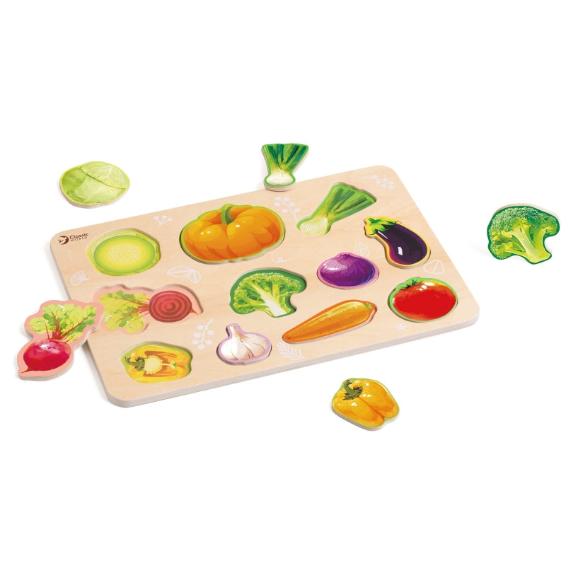 Medinė Montessori daržovių dėlionė vaikams, CLASSIC WORLD