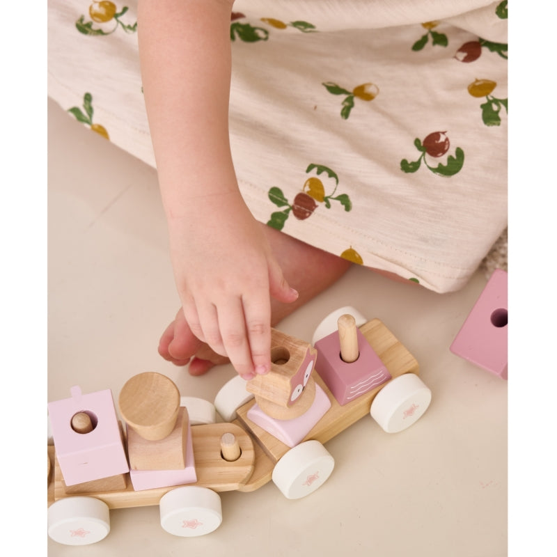 Medinis traukinys su vagonais ir kaladėlėmis, rožinis, VIGA PolarB