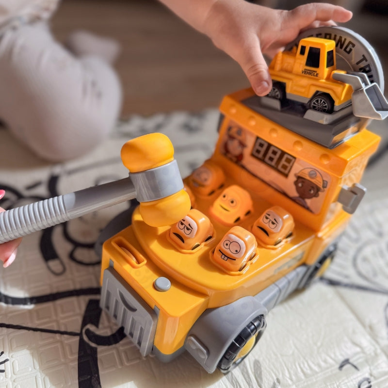 Interaktyvus statybinis sunkvežimis su žaidimu “Whack-a-Mole“, geltonas, WOOPIE