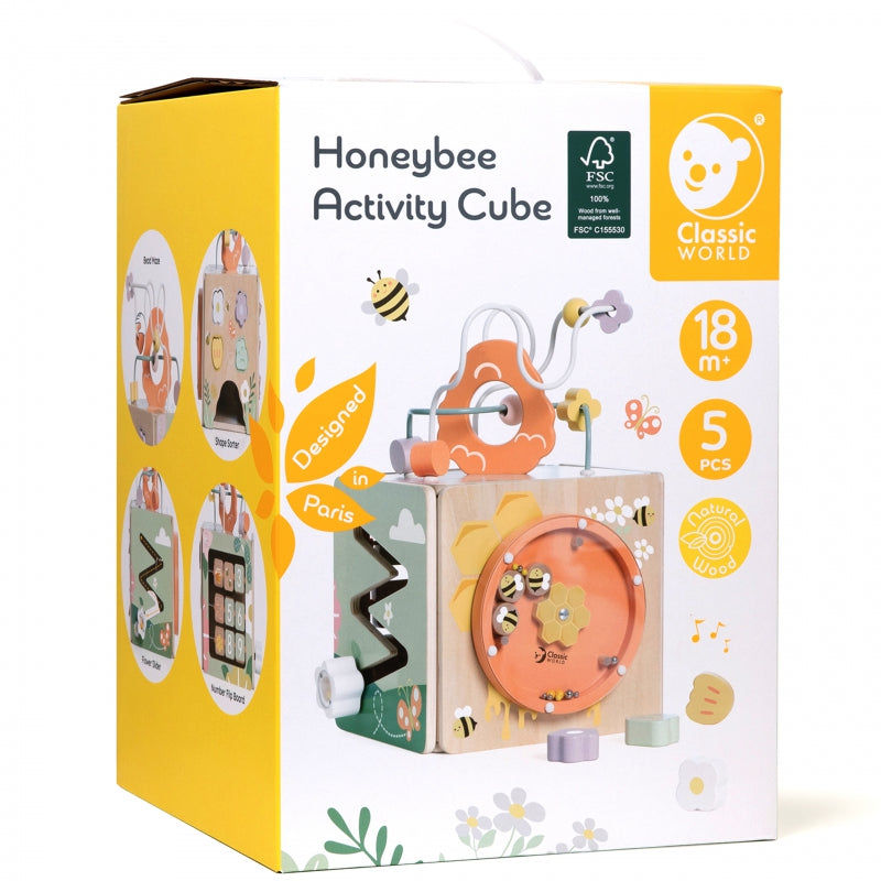 Medinis edukacinis sensorinis kubas 5in1, CLASSIC WORLD