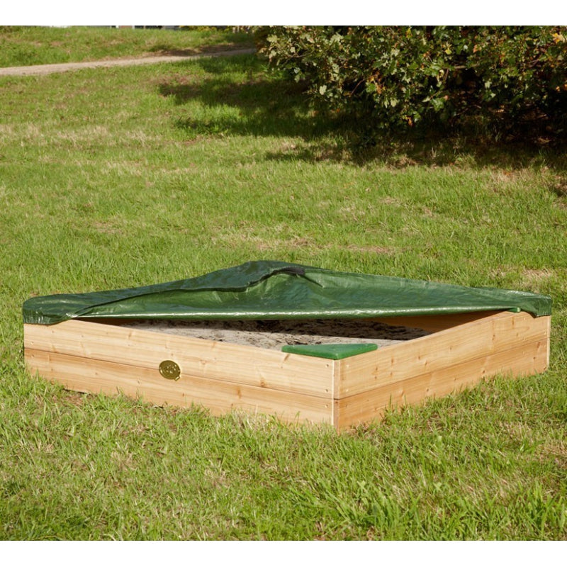 Medinė smėlio dėžė + priedų laikymo dėžutė + brezentas