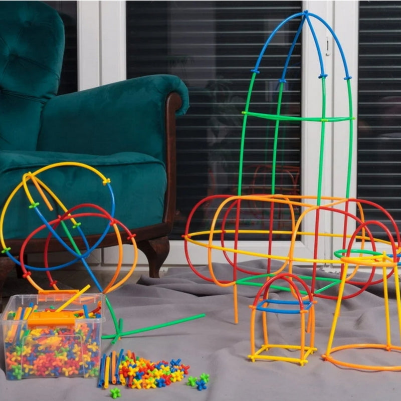 Statybinių šiaudelių rinkinys vaikams 1000 vnt., WOOPIE