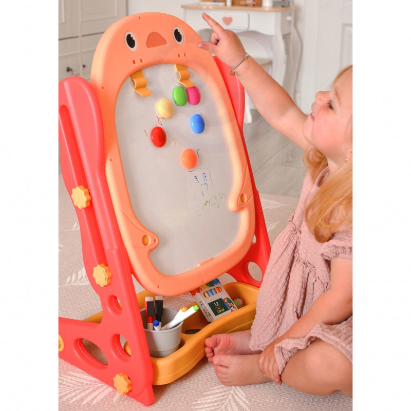 Dvipusė pastatoma magnetinė piešimo lenta "Pingvinas" 57 el., raudona, WOOPIE