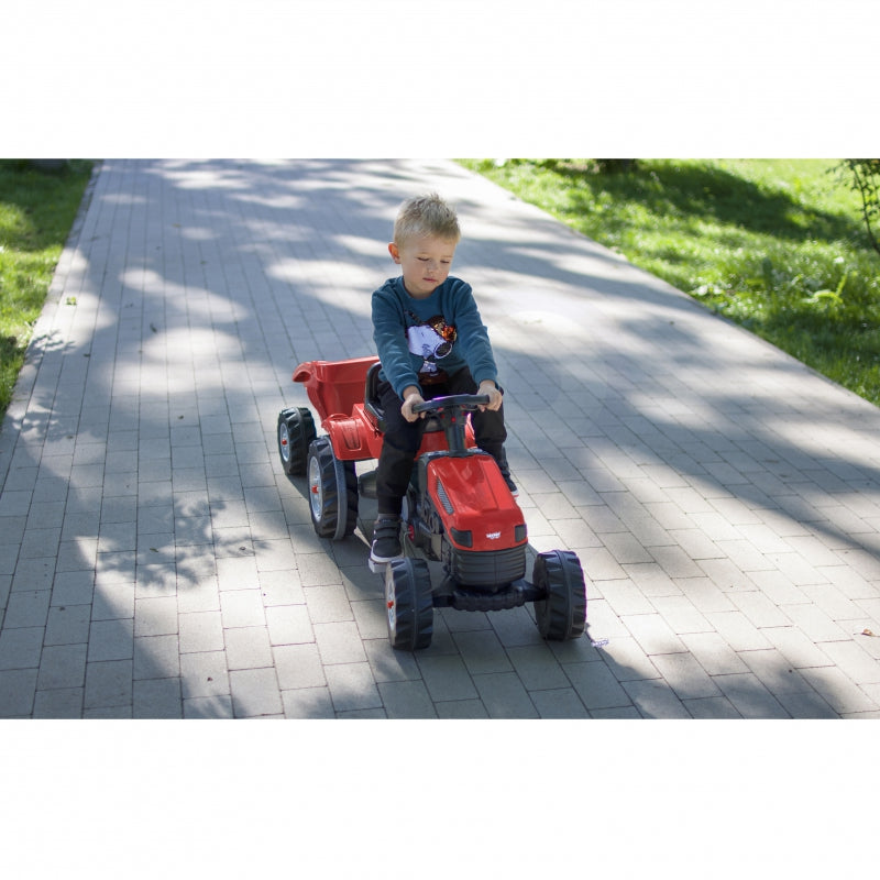Vaikiškas traktorius su pedalais ir priekaba GoTrac, raudonas