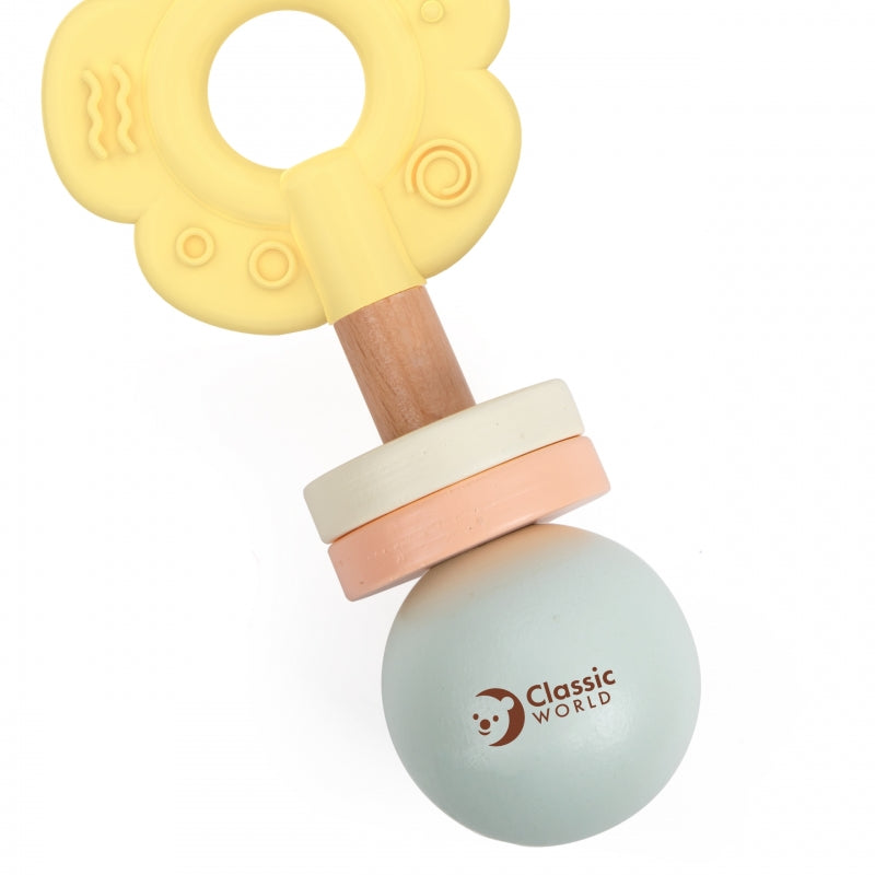 Medinis barškutis-kramtukas “Gėlė” 2in1, CLASSIC WORLD