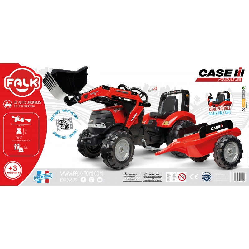 Pedalinis traktorius FALK su kaušu ir priekaba, raudonas