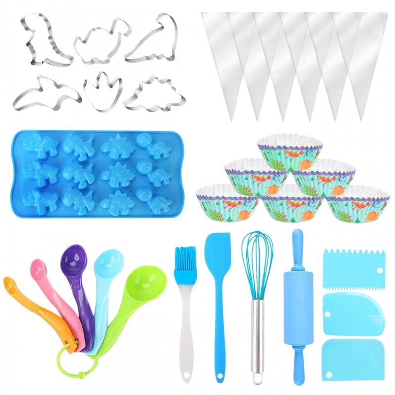 Mažojo virėjo įrankių rinkinys su prijuoste ir dinozaurų motyvu, WOOPIE