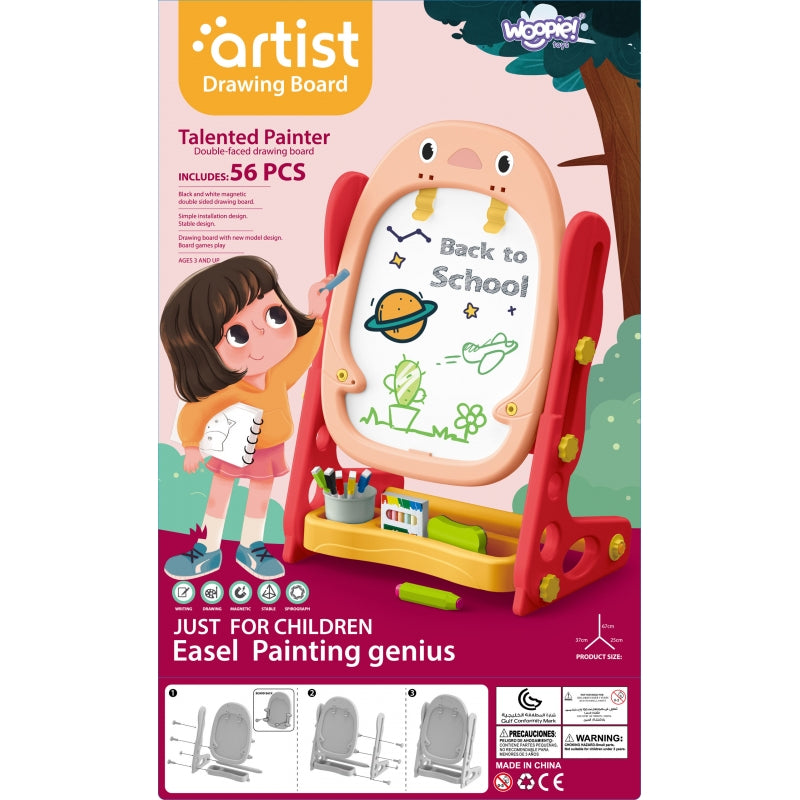 Dvipusė pastatoma magnetinė piešimo lenta "Pingvinas" 57 el., raudona, WOOPIE