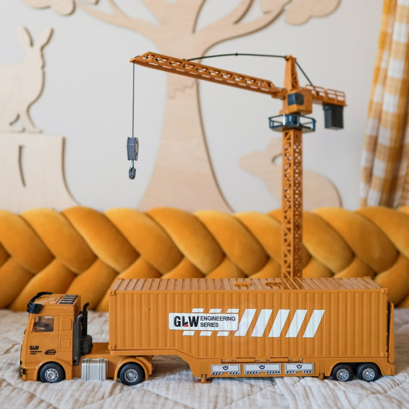 Sunkvežimių 6in1 statybinis rinkinys su kranu ir priedais, WOOPIE