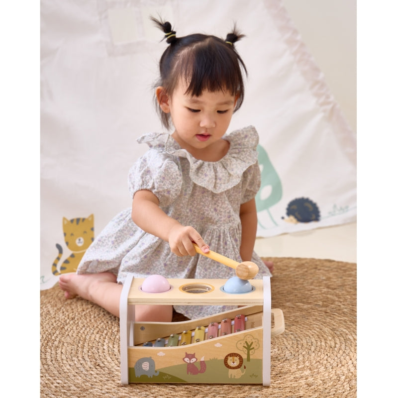 Medinis metalofonas su kamuoliukais ir plaktuku 2in1, VIGA