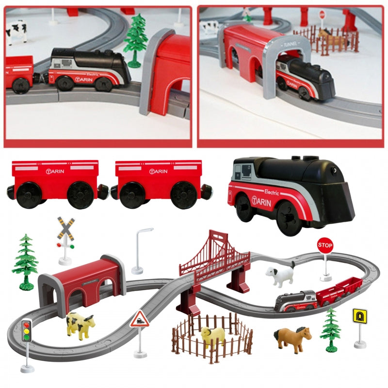 Elektrinis traukinio rinkinys su ūkio gyvūnais 70 vnt., WOOPIE