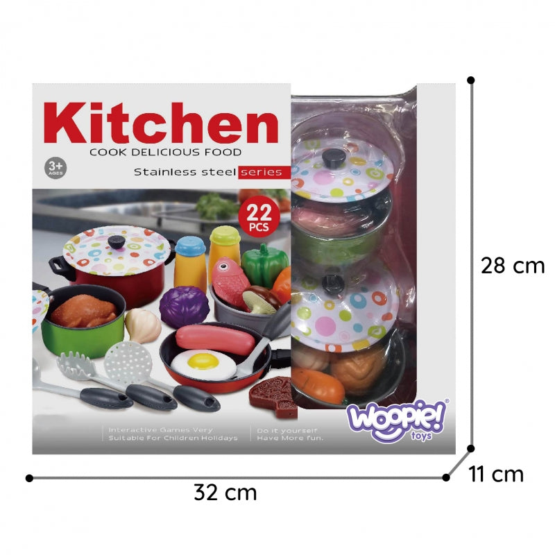 Žaislinis virtuvės indų ir maisto rinkinys 22 vnt., Woopie