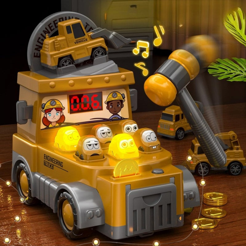 Interaktyvus statybinis sunkvežimis su žaidimu “Whack-a-Mole“, geltonas, WOOPIE