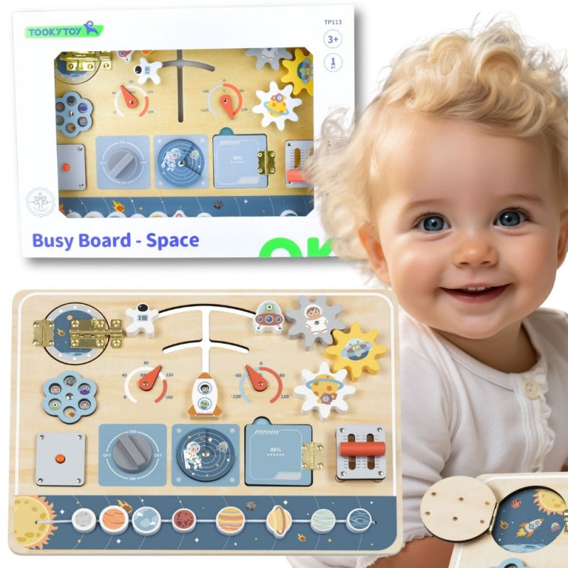 Medinė Montessori mokomoji lenta „Astronautas ir kosminis laivas“, TOOKY TOY