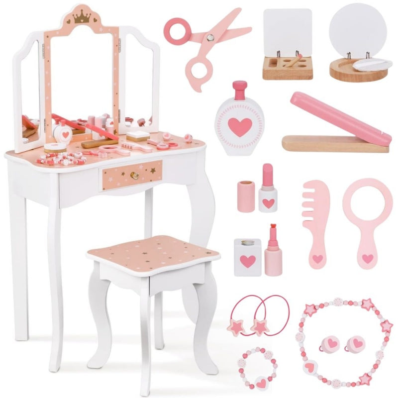 Medinis tualetinis staliukas su veidrodžiu ir aksesuarais, WOOPIE GREEN