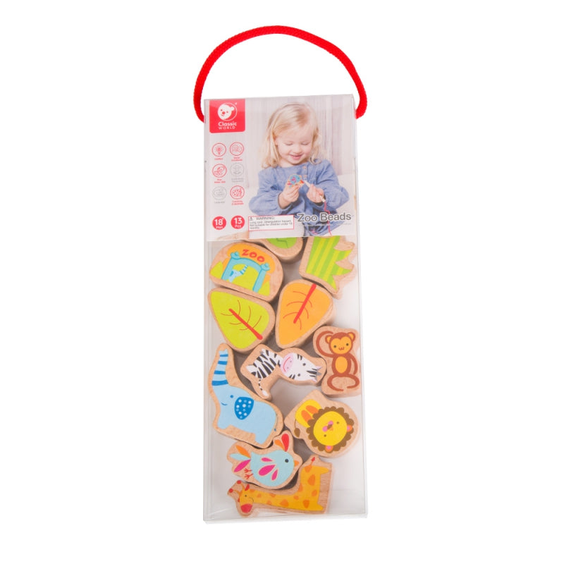 Medinės gyvūnų kaladėlės sujungiamos virvute „Classic World“