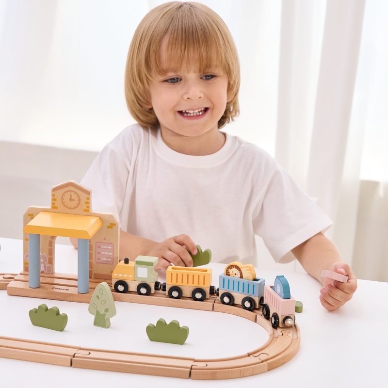 Medinio geležinkelio rinkinys vaikams 30 el., Viga PolarB
