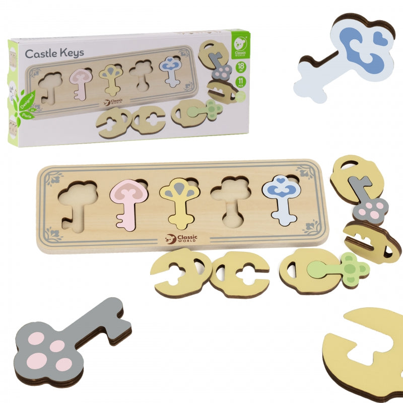 Medinis Montessori sensorinis galvosūkis „Raktai ir spynos“, Classic World